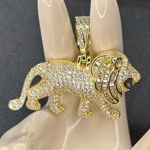 18KT Gold Over Sterling Silver Lion Pendant – Iced Out King Design - Picture 3 of 5